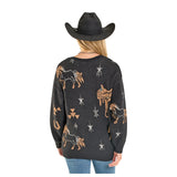Saddle Up Sweater With Horses, Saddles and Stars Back View