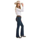 Women's Mid Rise Boot Stitch Bootcut Riding Jeans Side VIew