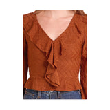 Rock & Roll Women's Textured Ruffle Long Sleeve Top