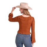 Rock & Roll Women's Textured Ruffle Long Sleeve Top