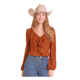 Rock & Roll Women's Textured Ruffle Long Sleeve Top