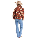 Rock & Roll Denim
Patch Hexagon Banded Collar Long Sleeve Sherpa Jacket Back View