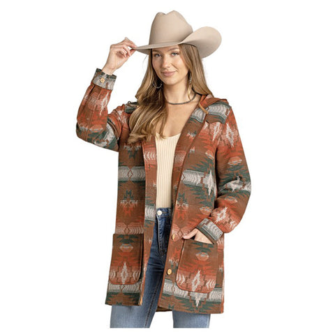 Rock & Roll Denim Ladies' Aztec Jacquard Coat with Hood