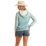 Back of the hoodie, hood also has white Aztec print. 