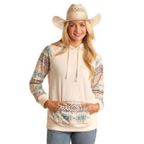 Natural Colored Hoodie with Aztec Sleeves, Hood and Kangaroo Pocket