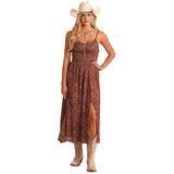 Brown Horse Print Spaghetti Strap Dress With a Slit