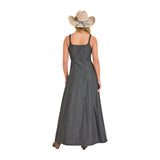 Buckle Strap Denim Maxi Dress Back View