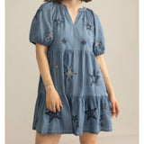 Myra Women's Embroidered Star Denim Dress