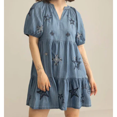 Myra Women's Embroidered Star Denim Dress