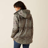 Pattern Grey Rain Coat hood and back view 