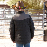 back view of barn coat, grey at top 