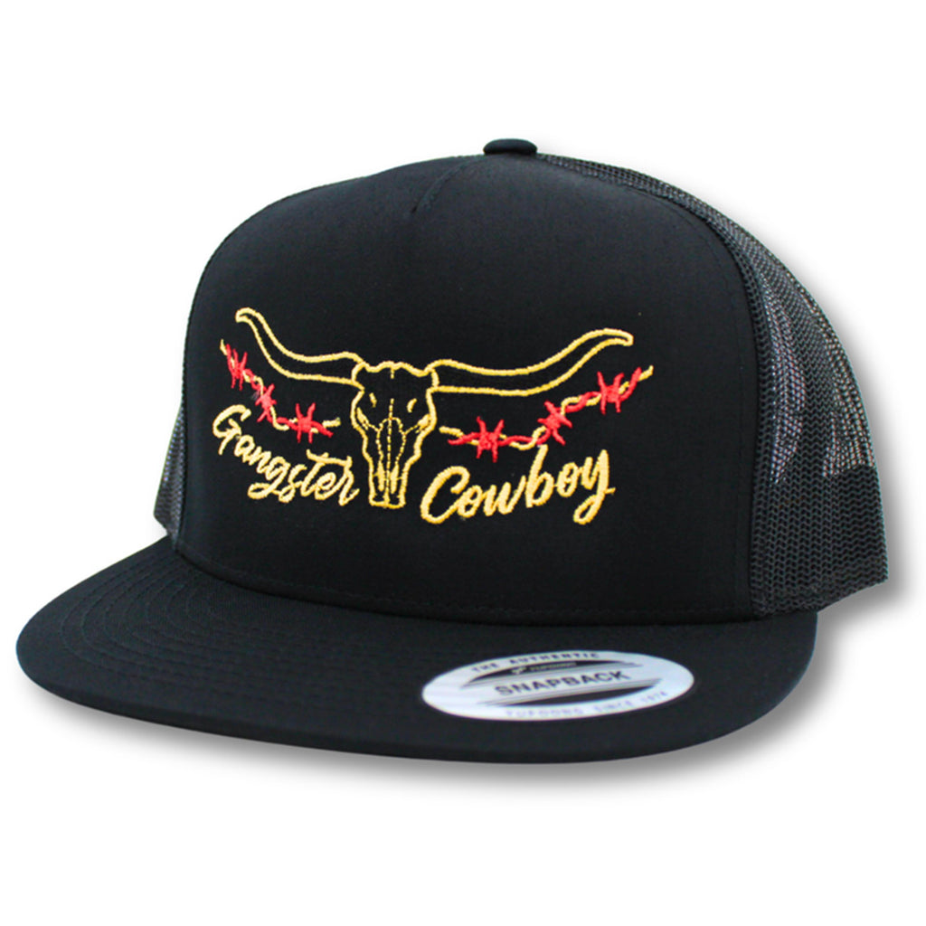 Gangster Cowboy Black Red and Gold Barbed Wire Cap
