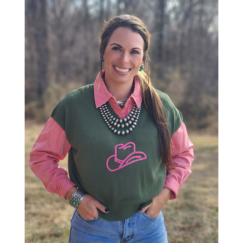 Sweater Vest, Pink Cowboy Hat Design 
