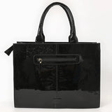 Black Gloss tote, zipper on back with handles 
