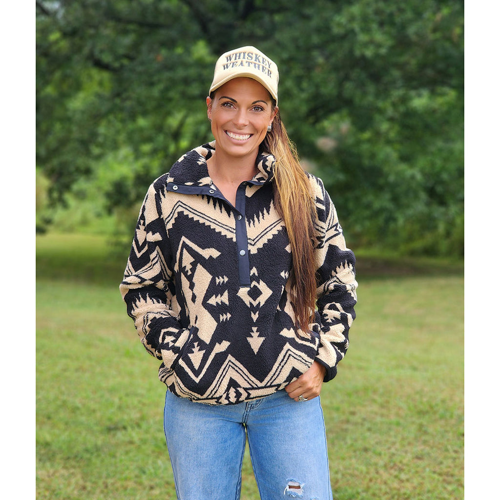 Fleece Aztec Pull over Black and Tan 
