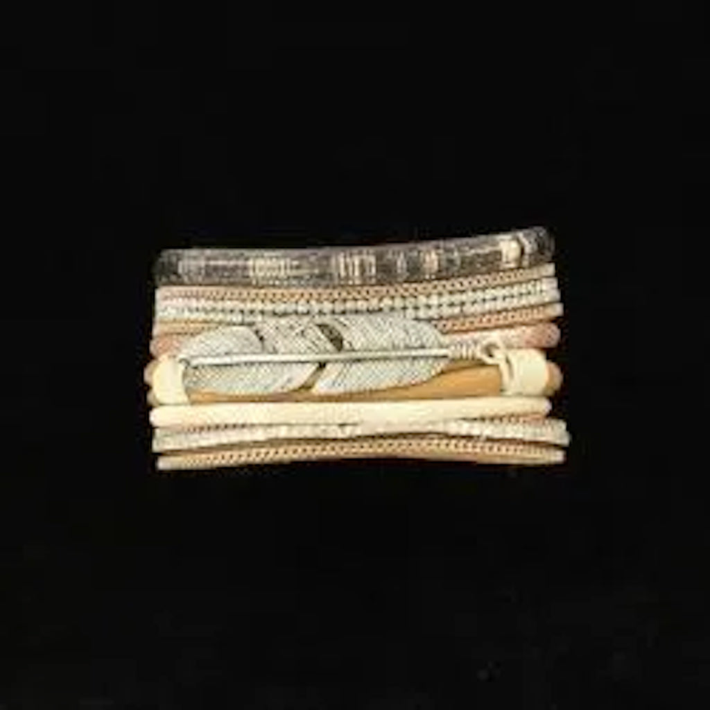Close up view of Magnetic Clasp Multi Strand Feather Cuff 
