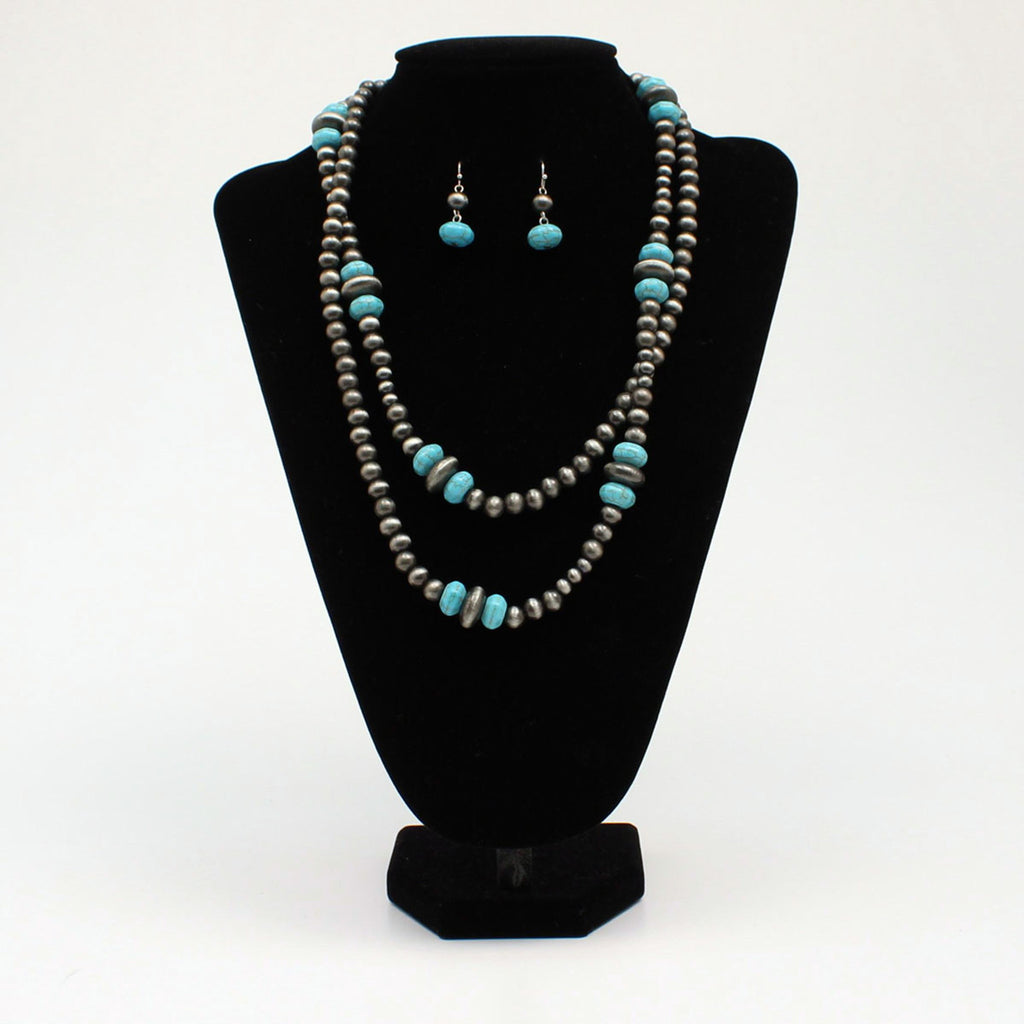 Blazin Roxx Silver Turquoise Double Strand Necklace