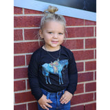 Long Sleeve with a blue roan horse on it 