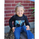 Blue Roan Horse on a black long sleeve shirt 
