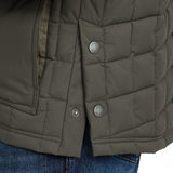 Green Barn coat for men have two buttons at side to open or snap 
