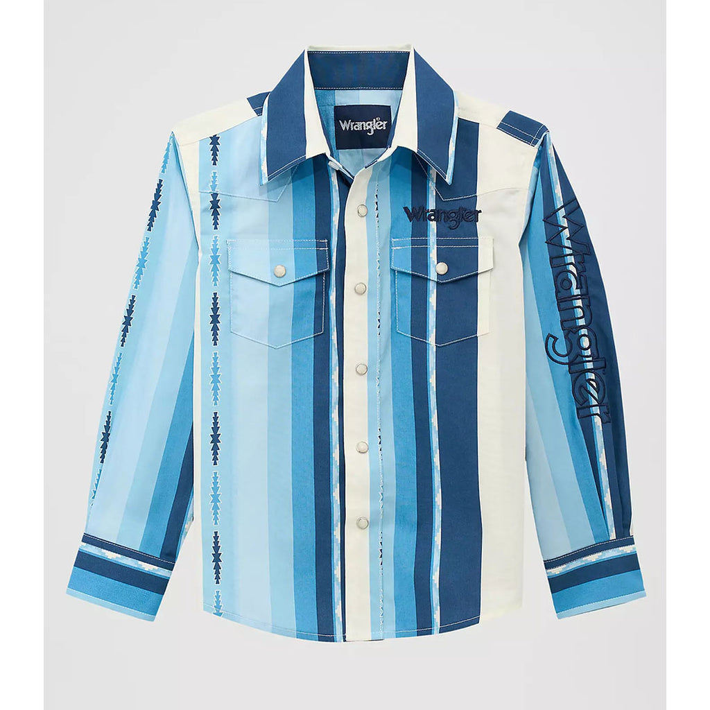 Striped Blue Brushpopper, Pearl Snaps, double chest pockets 