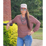 Long Sleeve, Waffle Knit Brown Long Sleeve 