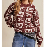 Burgundy Horseshoe and bow sweater 
