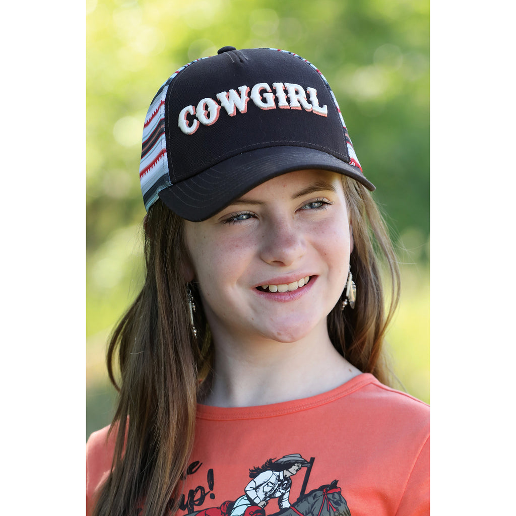 Embroidered 3D Cowgirl on Front with a Striped Back Cap