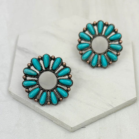 Copper & Turquoise Circle Studs 