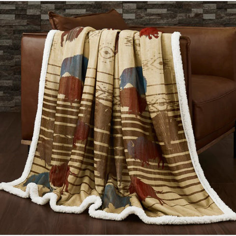 Sherpa Throw Featuring a Majestic Buffalo Herd Roaming Across a Field of Aztec 