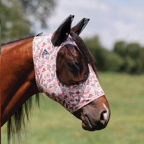 Cowgirl Print Lycra and Mesh Fly Mask