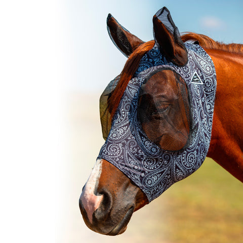 Professionals Choice Comfort Fit Lycra Fly Mask in Black Paisley Print