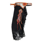 Black suede leather with cowhide accent - black fringe - chinks