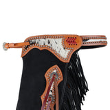 Close up of leather and cowhide on straps