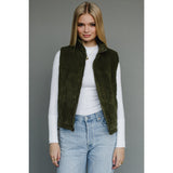 women's zip up green corduroy vest