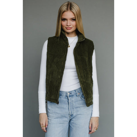 women's zip up green corduroy vest
