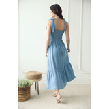 Women's Smocked Chambray Tie Midi Dress