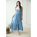 Women's Smocked Chambray Tie Midi Dress