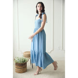Women's Smocked Chambray Tie Midi Dress