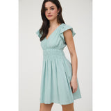 Mint Smocked Flutter Sleeve Dress
