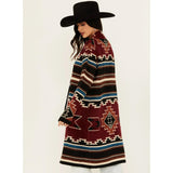 Southwestern Print Long Concho Cardigan Side View
