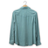 Women's Long Sleeve Snap Shirt In Sage Color Back View