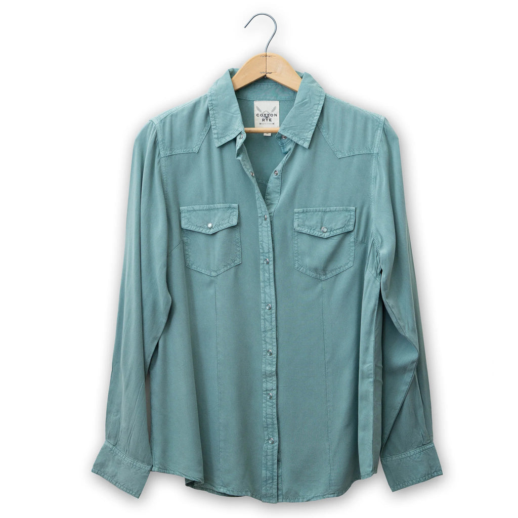 Women's Long Sleeve Snap Shirt In Sage Color