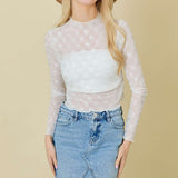 White Bows Mesh Long Sleeve Top