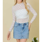 White Bows Mesh Long Sleeve Top