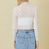 White Bows Mesh Long Sleeve Top