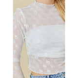 White Bows Mesh Long Sleeve Top