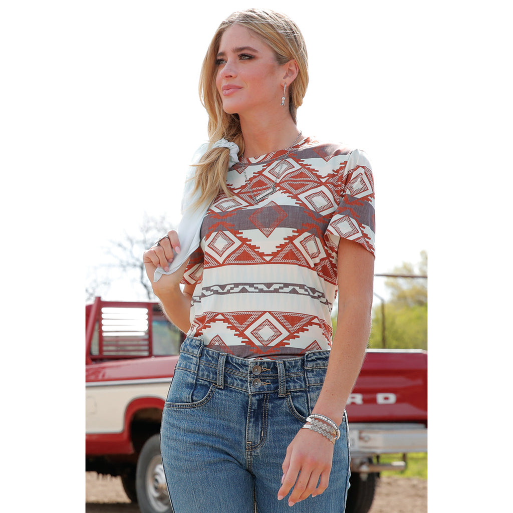 Multicolored Aztec Print Short Sleeve Top