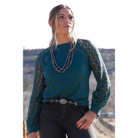 Forest Green knit sleeve top