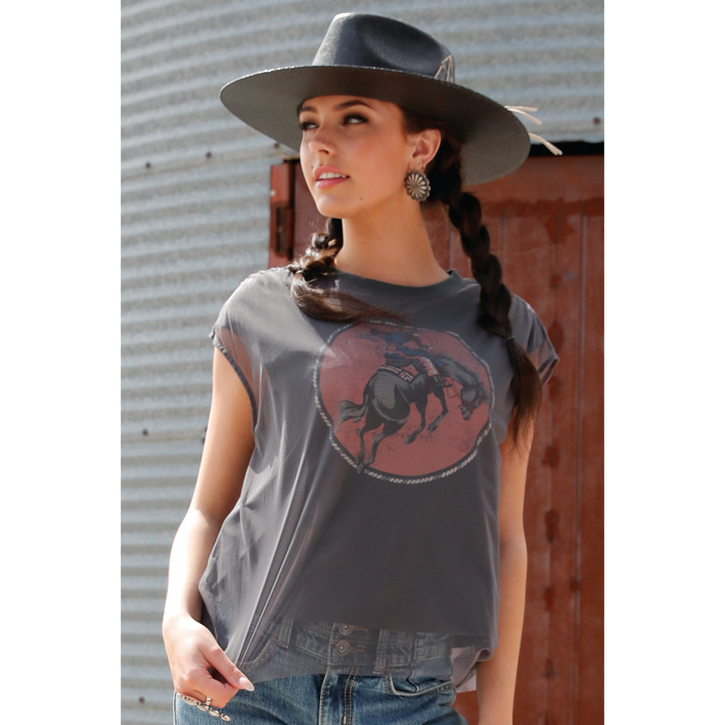 Charcoal Bucking Bronc Mesh Top
